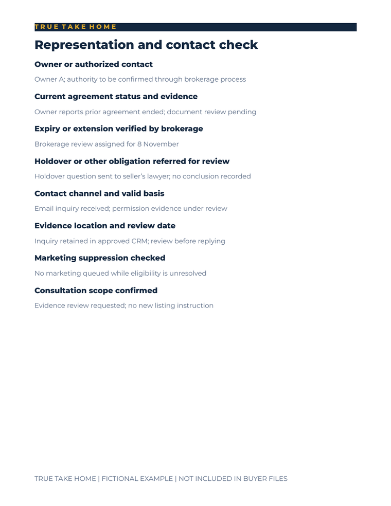 Expired Listing Relaunch filled Representation and contact check worksheet