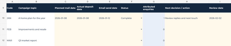 Actual schedule tracker with clearly labelled fictional campaign entries.