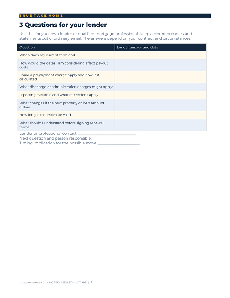 Actual homeowner planning worksheet from the Canadian seller nurture campaign.