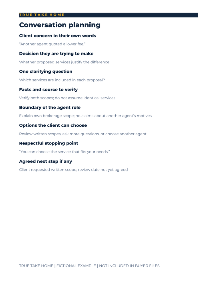 Realtor Conversation Practice filled Conversation planning worksheet